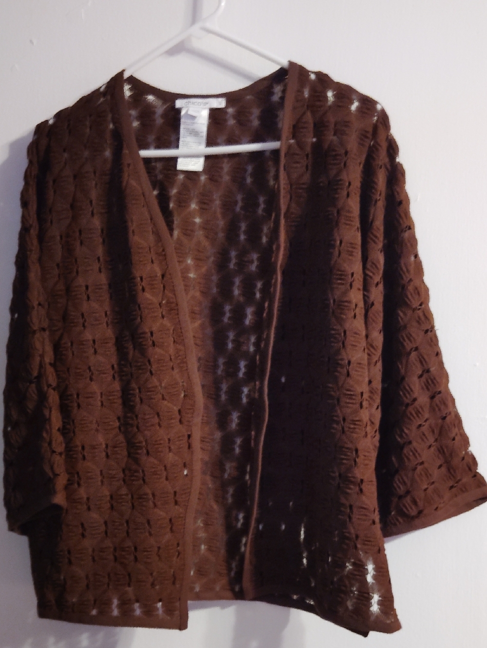 Chico's Dark Brown Open-Front Textured Cardigan